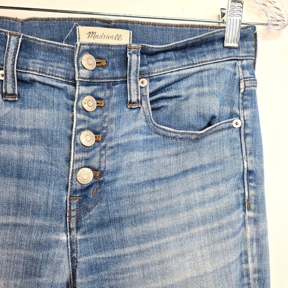 Madewell Cali Demi Boot Cut Denim Buttonfly Comfort Stretch Jeans Chewed Hem - Picture 5 of 9